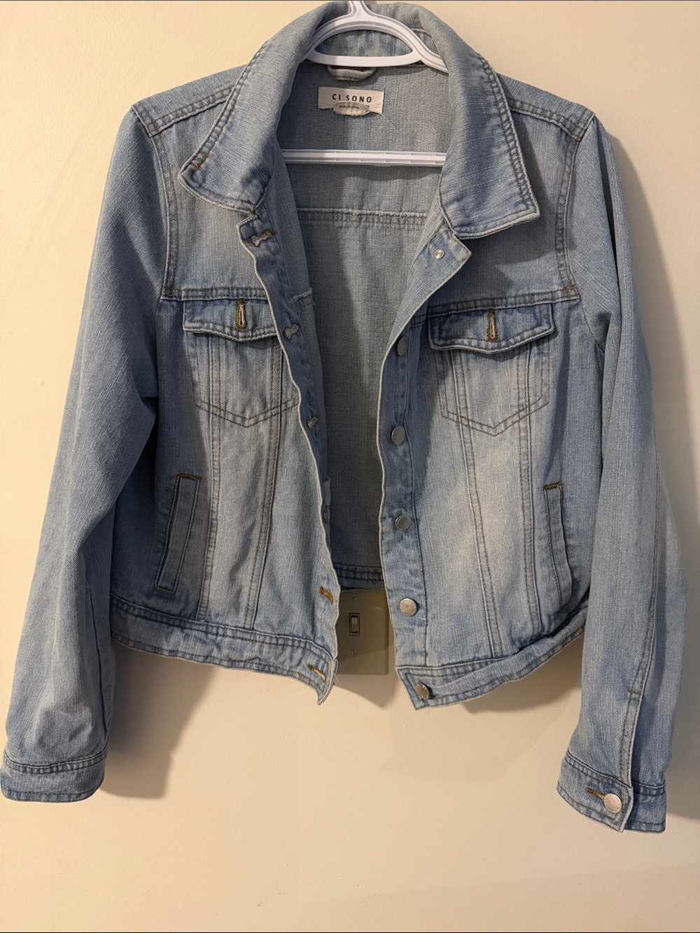 Ci Sono Light Wash Denim Jacket in Pale Blue